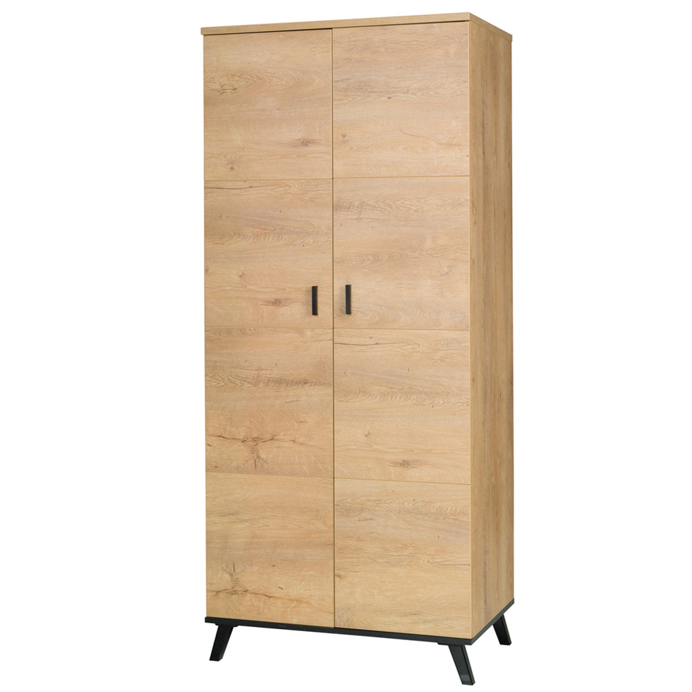 Obývací stěna se skříní JOHN II | 5 dílů | sestava B | 333 cm + stolek 101x61 cm | dub lefkas světlý/černá