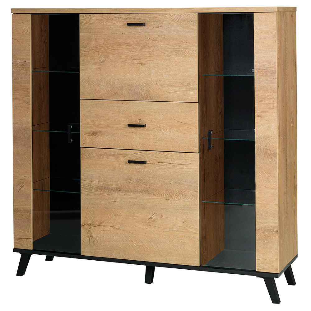 Obývací stěna se skříní JOHN II | 5 dílů | sestava B | 333 cm + stolek 101x61 cm | dub lefkas světlý/černá