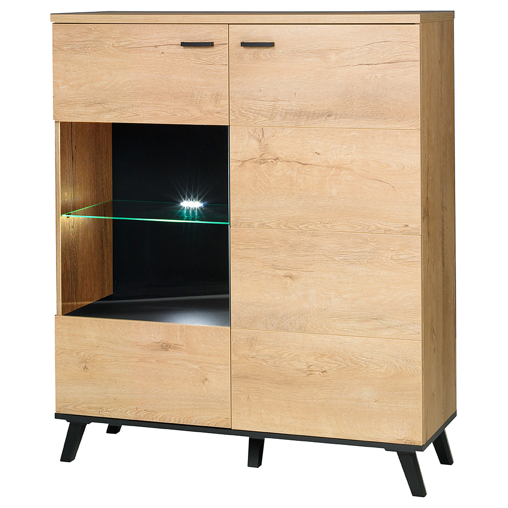 Obývací stěna JOHN II | 6 dílů | sestava C | 283 cm + komoda 181 cm + stolek 101x61 cm | komoda dub lefkas světlý/černá