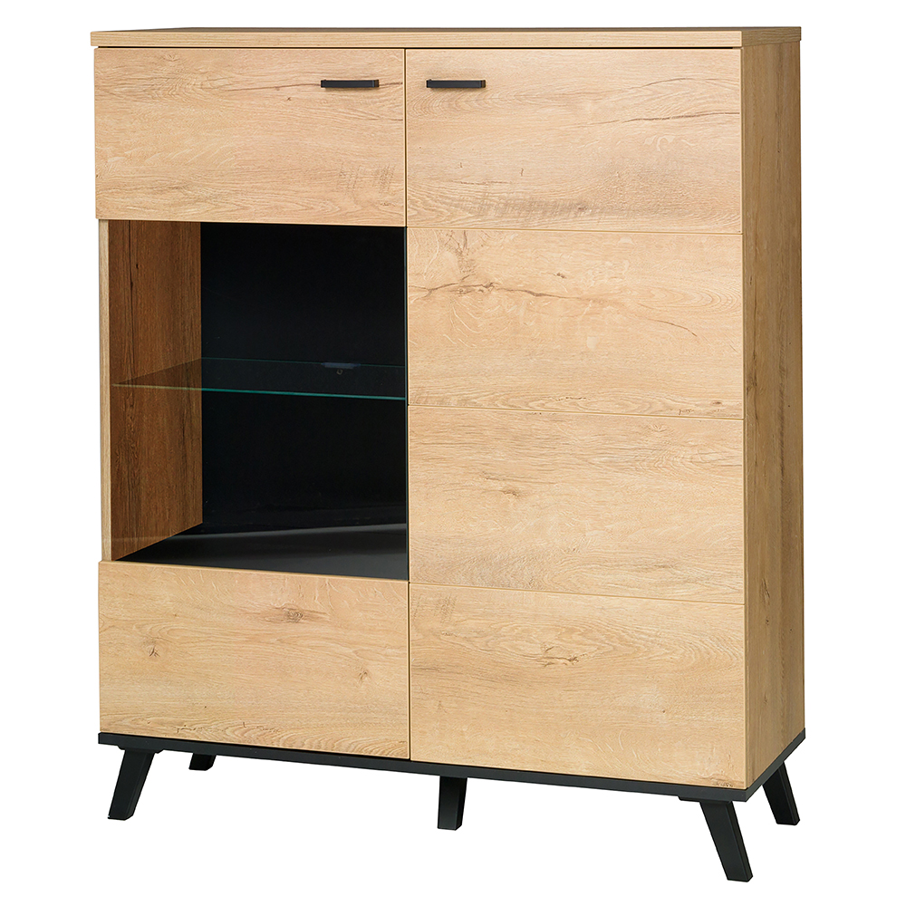 Obývací stěna JOHN II | 6 dílů | sestava C | 283 cm + komoda 181 cm + stolek 101x61 cm | komoda dub lefkas světlý/černá