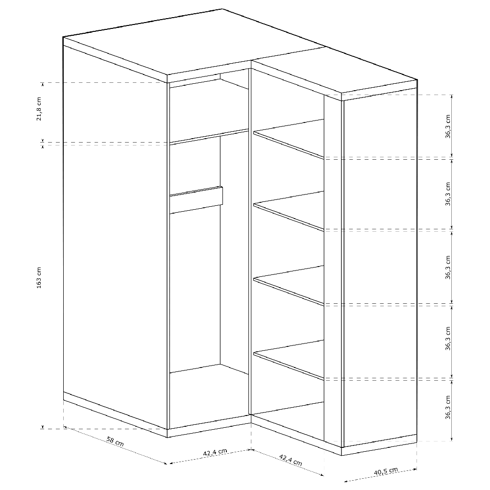 MEDIOLAN | šatní skříň M-14 rohová | 84,7x102 cm | natural hikora