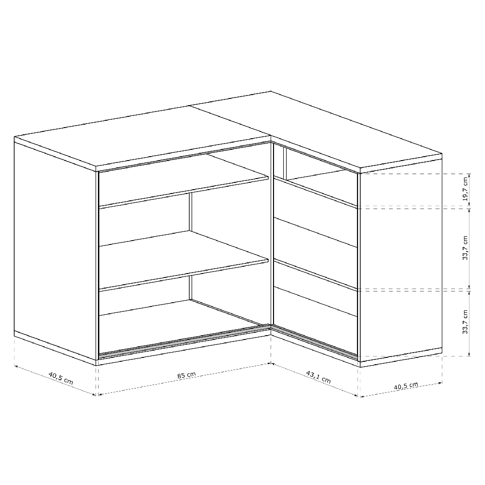 Mediolan - rohová komoda M15 PRAVÁ - natural hikora