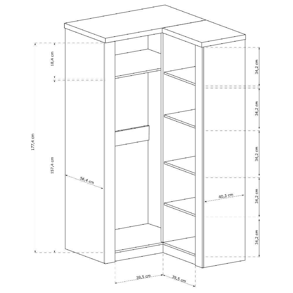 INDIANAPOLIS k | šatní skříň rohová I-14 | LEVÁ | kraft bílý