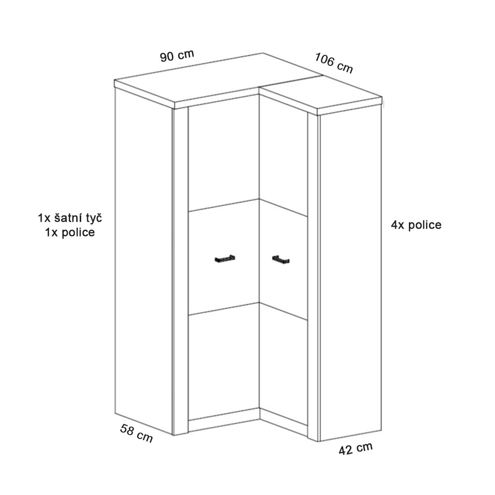 INDIANAPOLIS s | šatní skříň I-14 K ROHOVÁ | 106x90 cm | jasan světlý