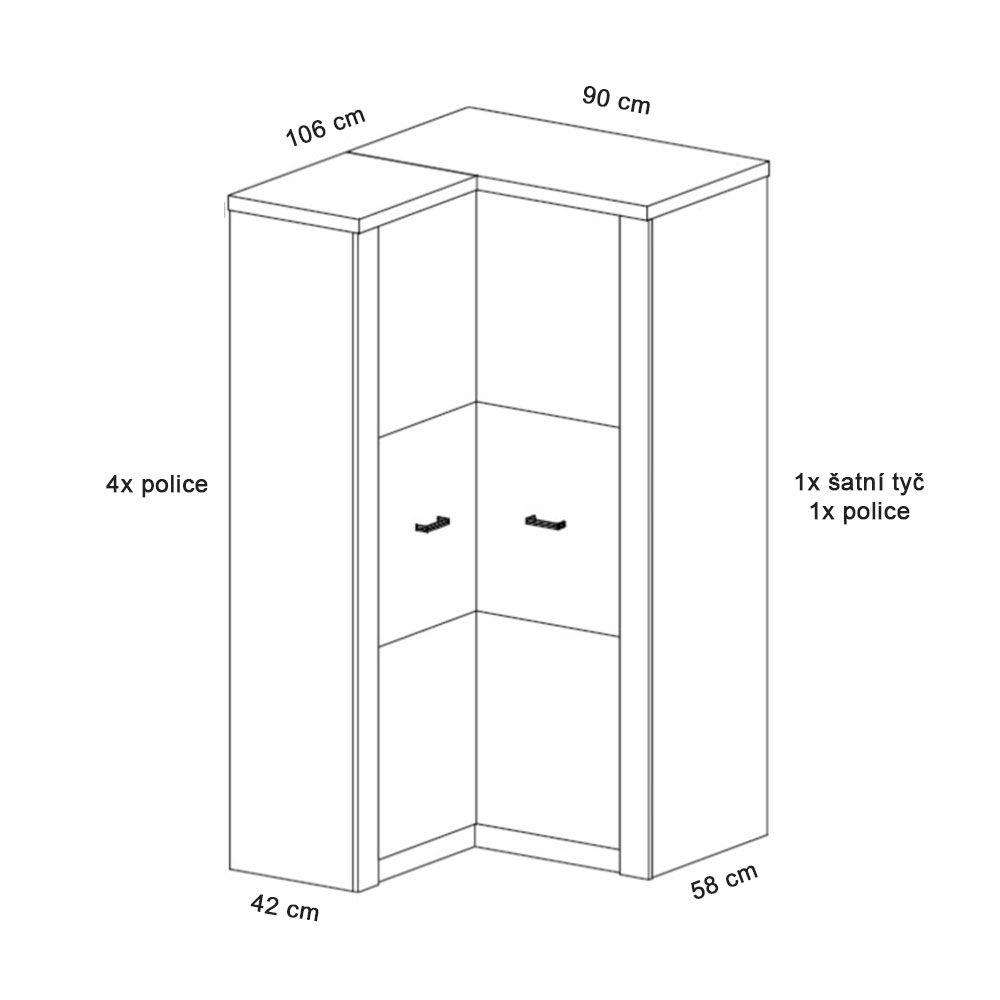 INDIANAPOLIS s | šatní skříň I-14 O ROHOVÁ | 90x106 cm | jasan světlý