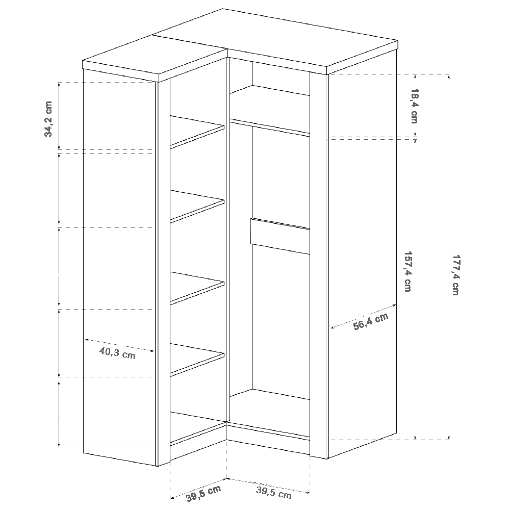 INDIANAPOLIS s | šatní skříň I-14 O ROHOVÁ | 90x106 cm | jasan světlý