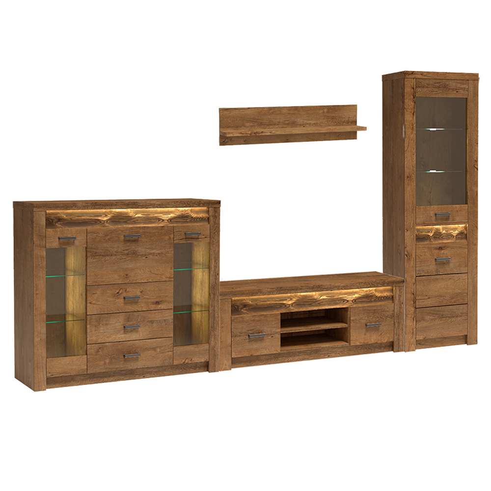 Obývací stěna INDIANAPOLIS s | sestava D | 330 cm | jasan světlý