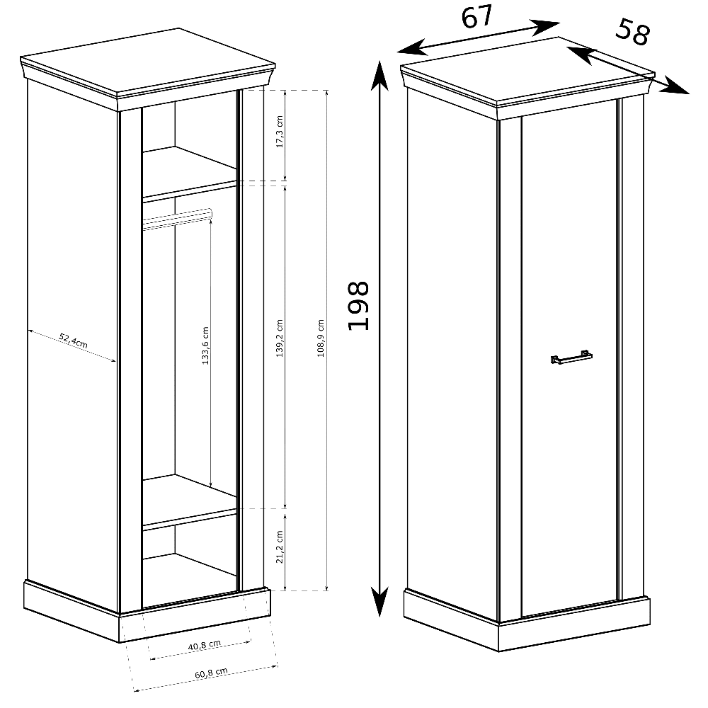 Antica K | šatní skříň A17 | 67 cm | kraft zlatý