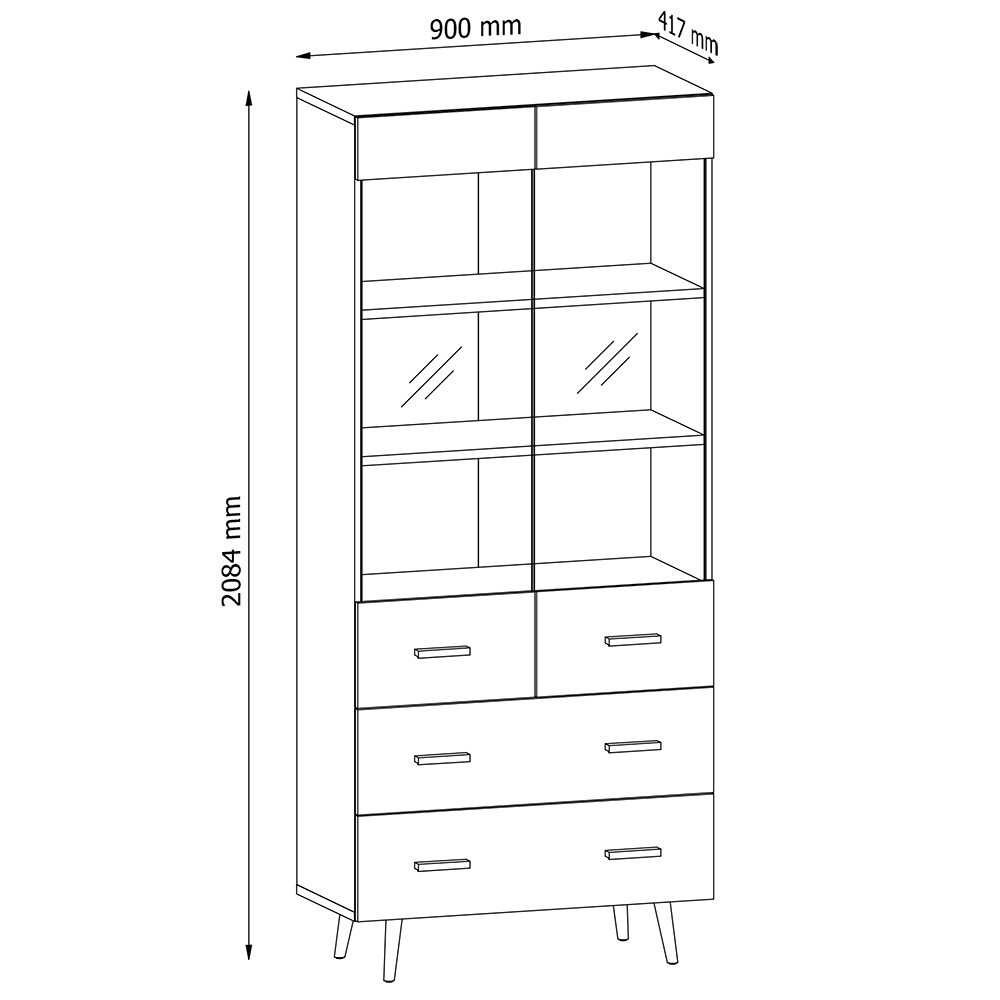 Brillo - vitrína W2D2S - dub ribeck/bílá