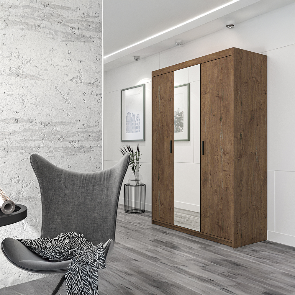 Šatní skříň ELENA 3D + zrcadlo | 133 cm | dub lefkas