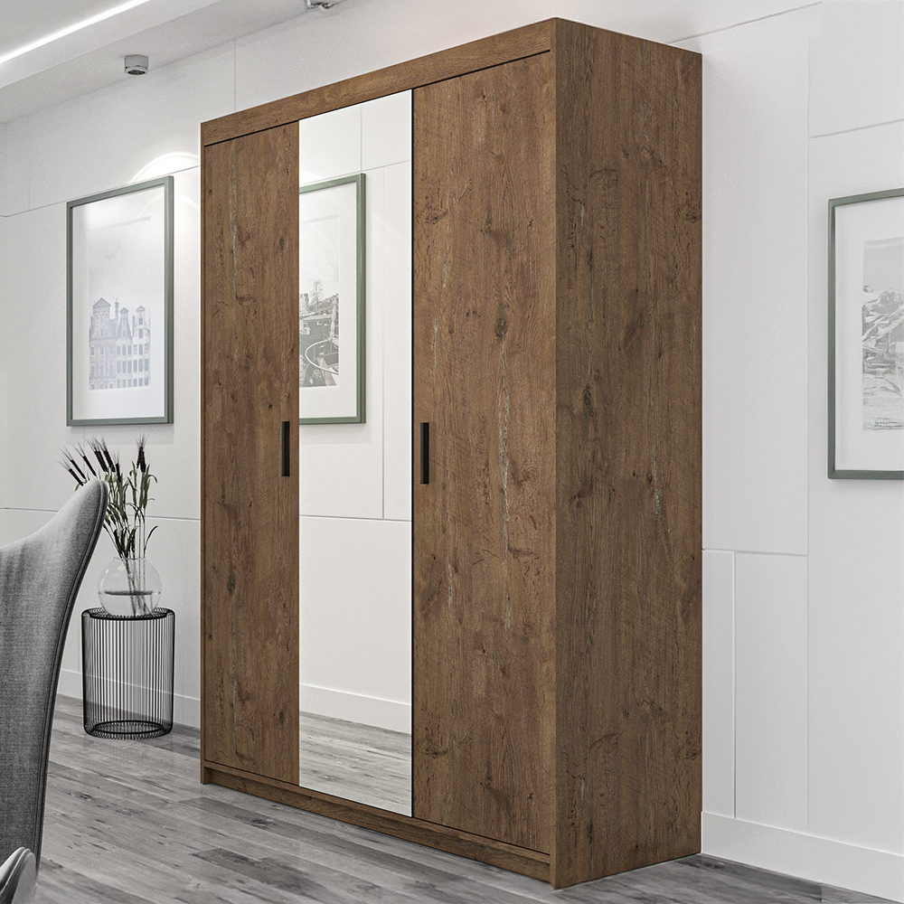 Šatní skříň ELENA 3D + zrcadlo | 133 cm | dub lefkas