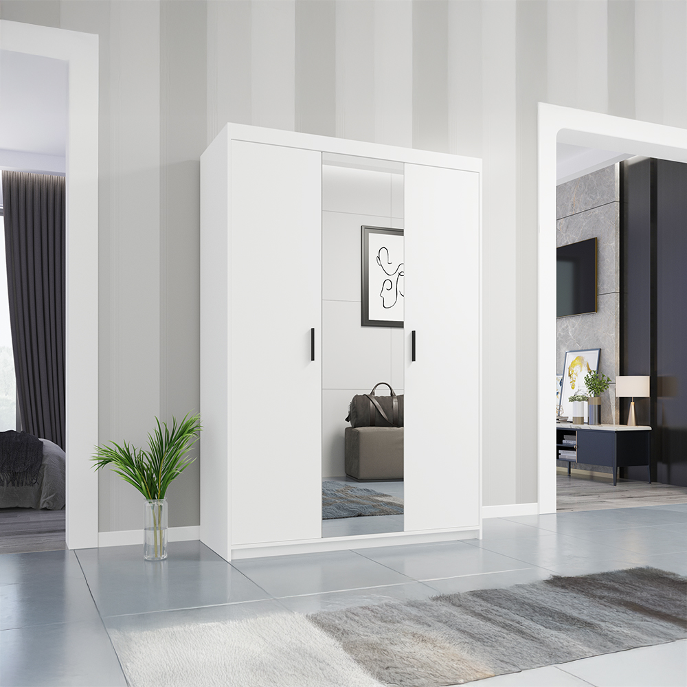 Šatní skříň ELENA 3D + zrcadlo | 133 cm | bílá