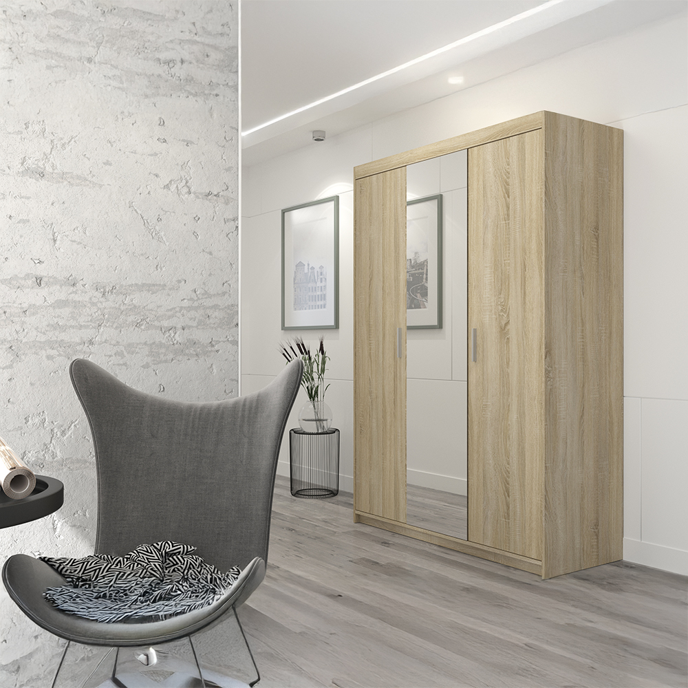 Šatní skříň ELENA 3D + zrcadlo | 133 cm | dub sonoma