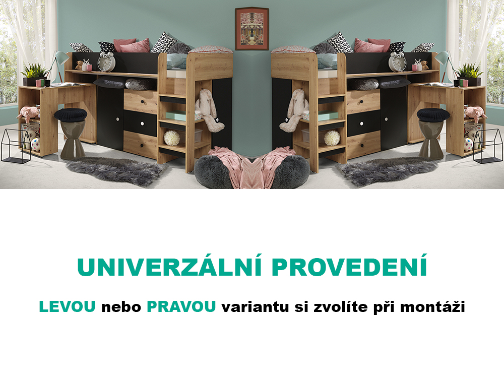 Patrová postel SMART 1 | dub artisan/černá | UNIVERZÁLNÍ