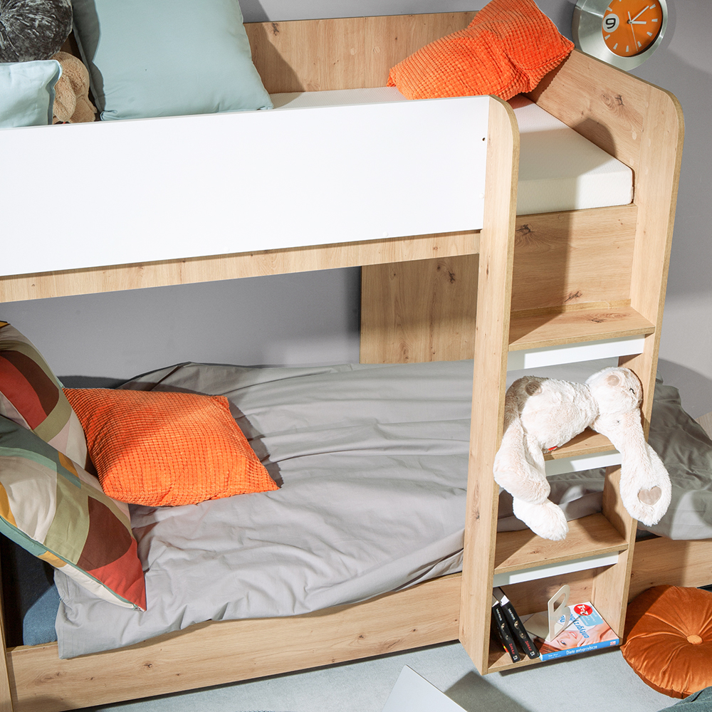 Dvoupatrová postel SMART 2 + přistýlka | 90x200 + 2x 85x200 | UNI provedení | artisan/bílá