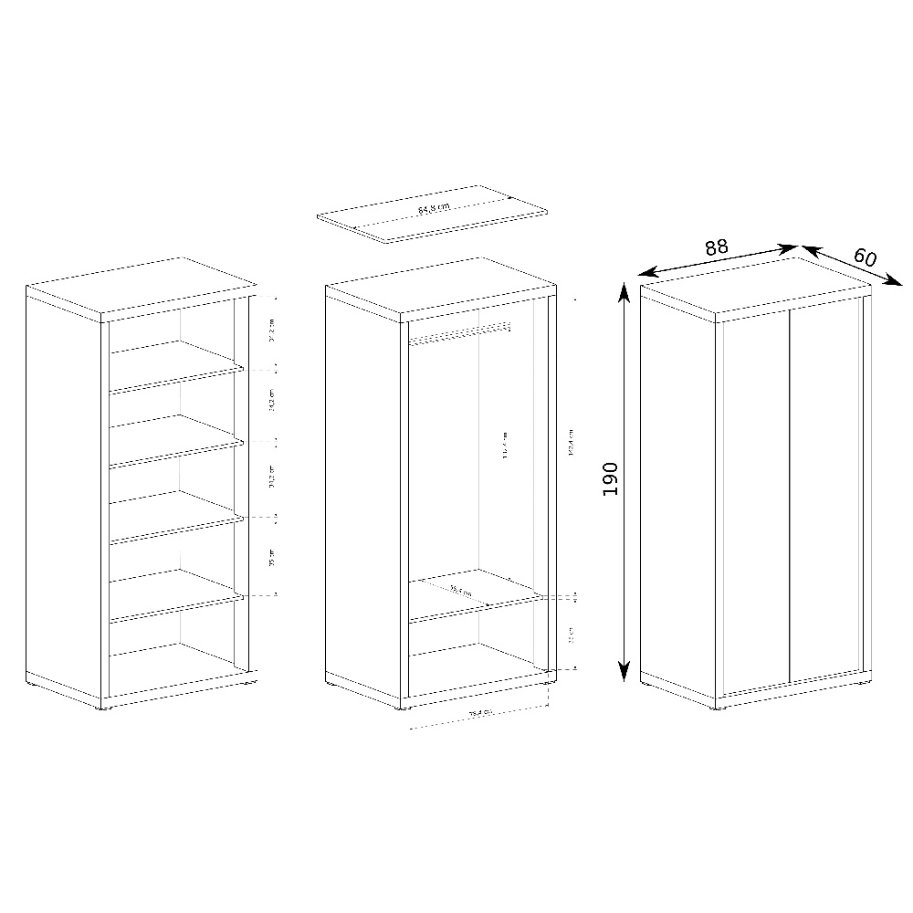 PARIS jarsb - šatní skříň P1 - bílá/bílá lesk - AKČNÍ CEBNA