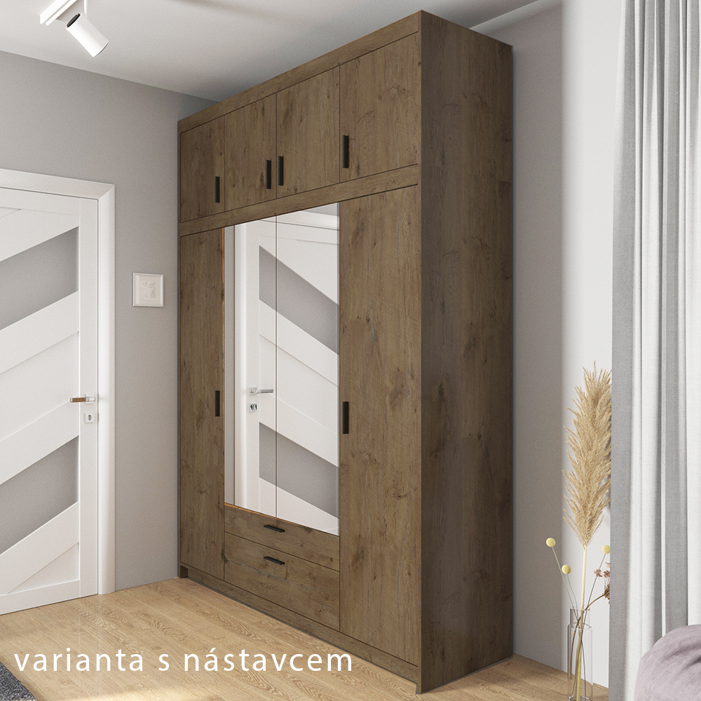 Šatní skříň ELENA 4D 2S + zrcadlo | 176,3 cm | dub lefkas