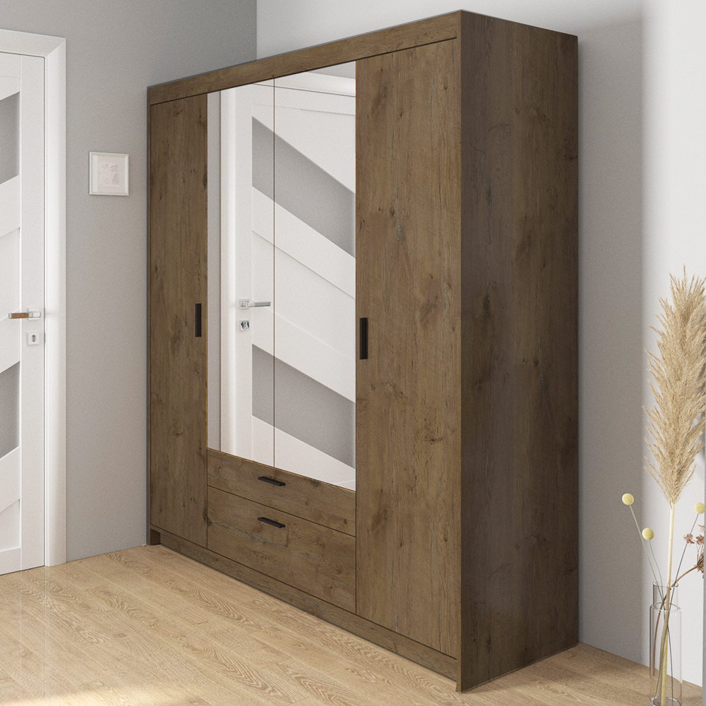 Šatní skříň ELENA 4D 2S + zrcadlo | 176,3 cm | dub lefkas