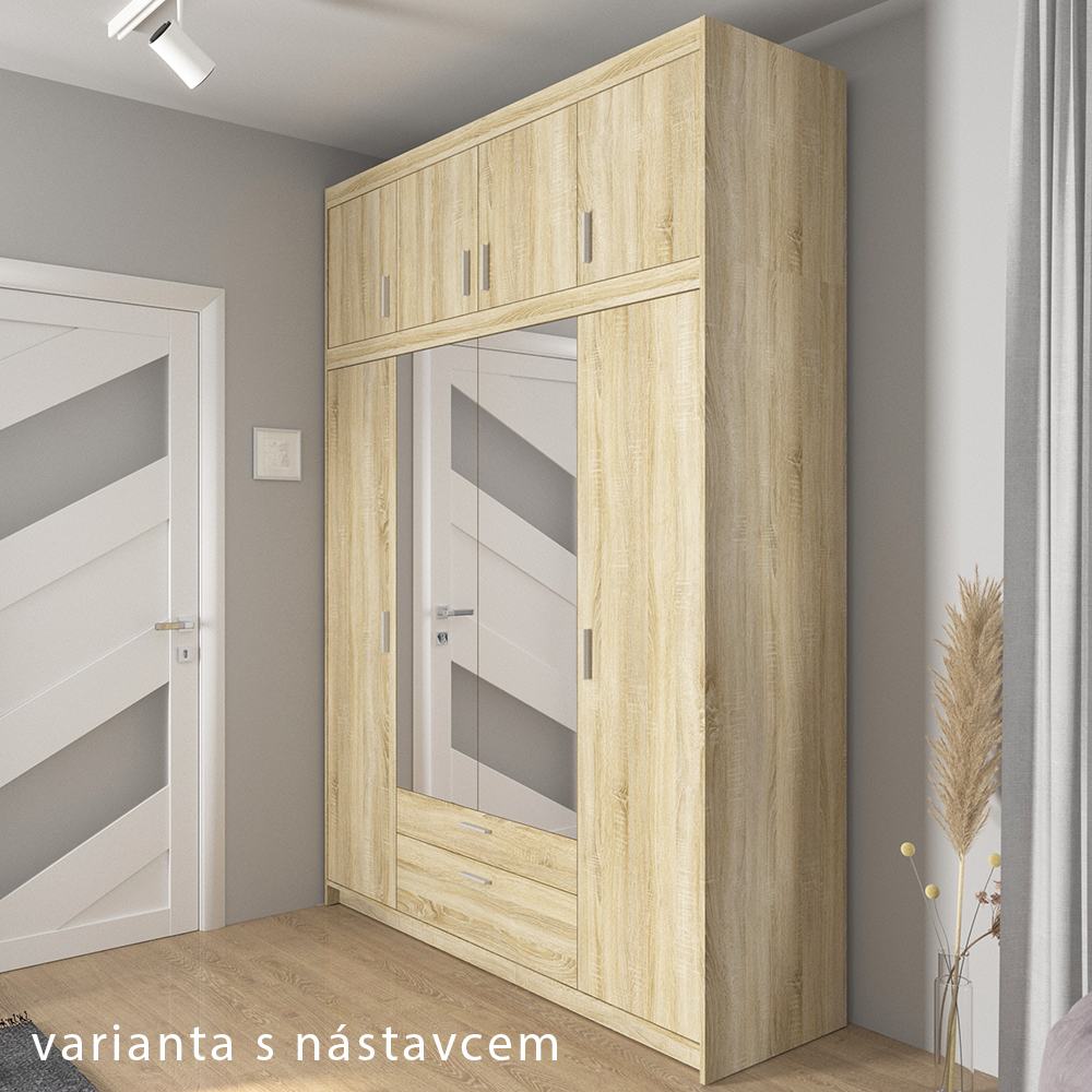 Šatní skříň ELENA 4D 2S + zrcadlo | 176,3 cm | dub sonoma