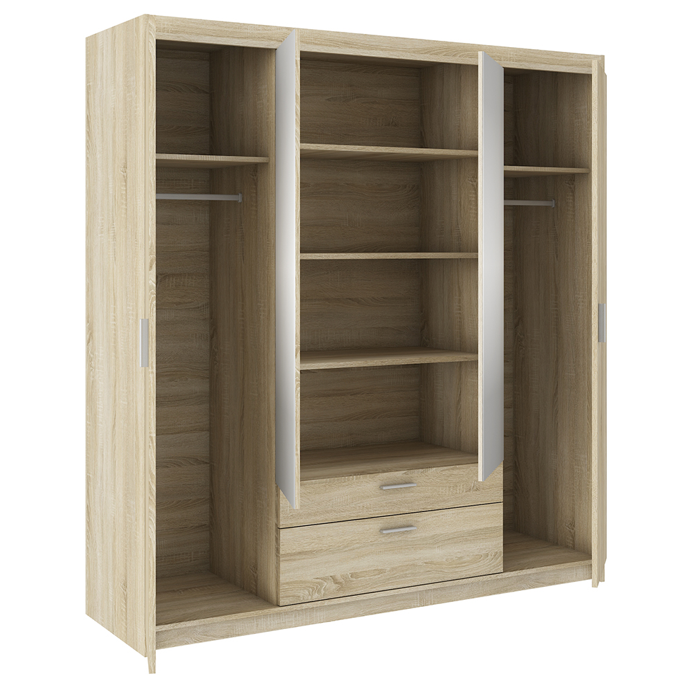 Šatní skříň ELENA 4D 2S + zrcadlo | 176,3 cm | dub sonoma