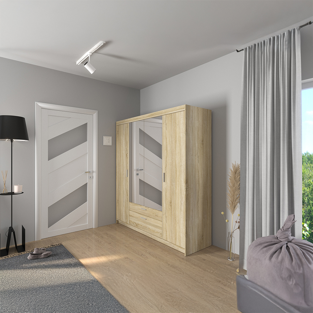 Šatní skříň ELENA 4D 2S + zrcadlo | 176,3 cm | dub sonoma