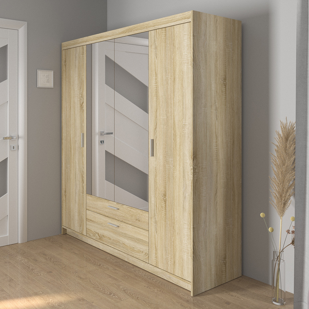 Šatní skříň ELENA 4D 2S + zrcadlo | 176,3 cm | dub sonoma