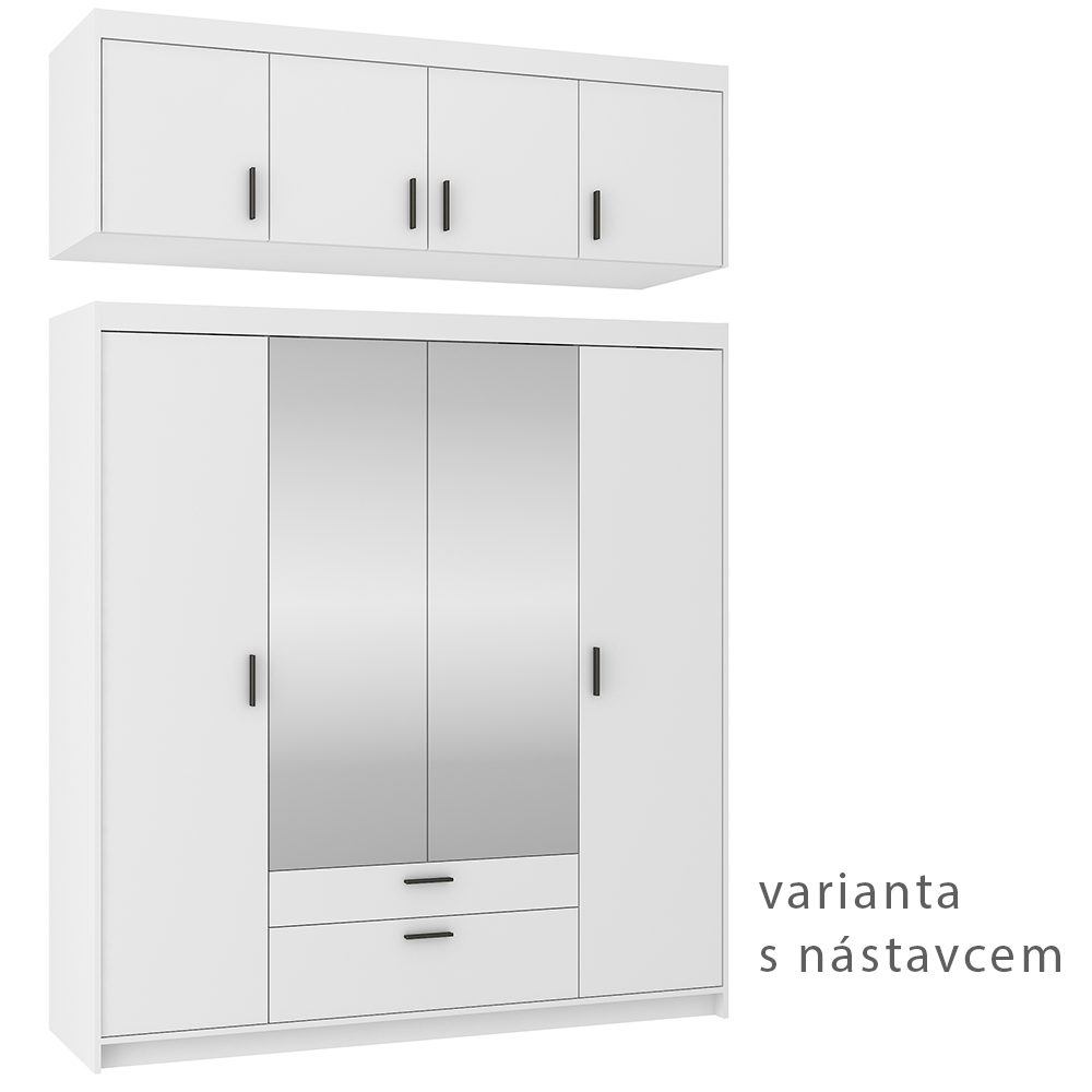 Šatní skříň ELENA 4D 2S + zrcadlo | 176,3 cm | bílá