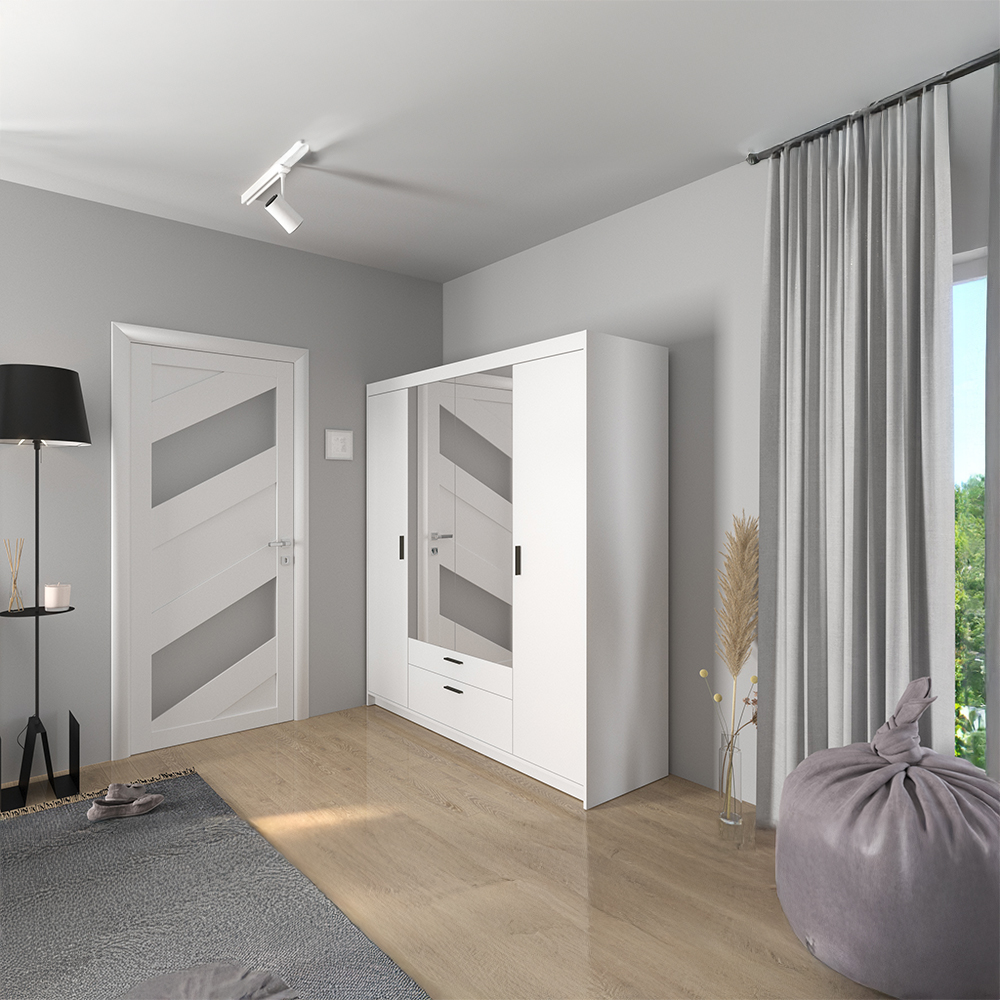 Šatní skříň ELENA 4D 2S + zrcadlo | 176,3 cm | bílá