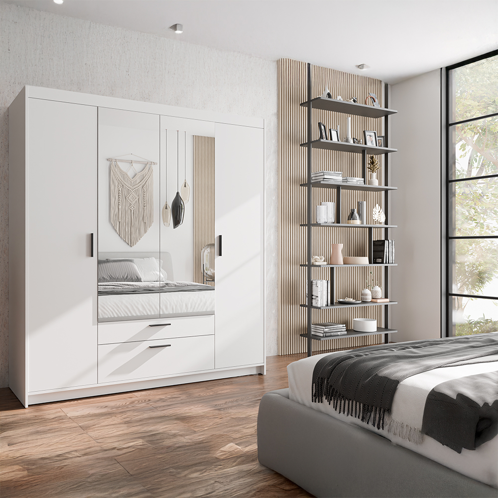 Šatní skříň ELENA 4D 2S + zrcadlo | 176,3 cm | bílá