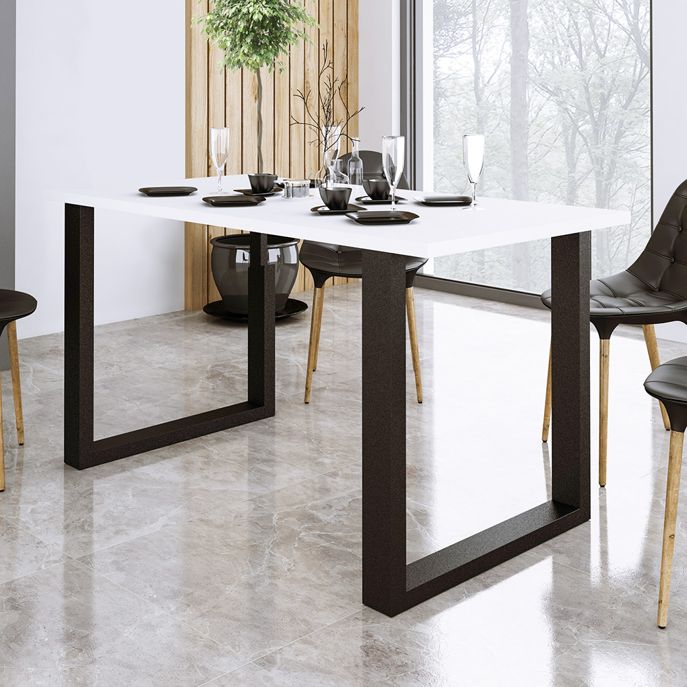 Jídelní stůl IMPERIAL | 138x90 cm | bílá + černé kovové nohy