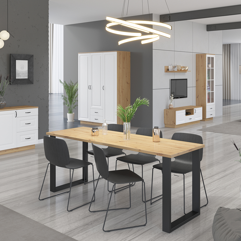 Jídelní stůl IMPERIAL | 185x90 cm | artisan + černé kovové nohy