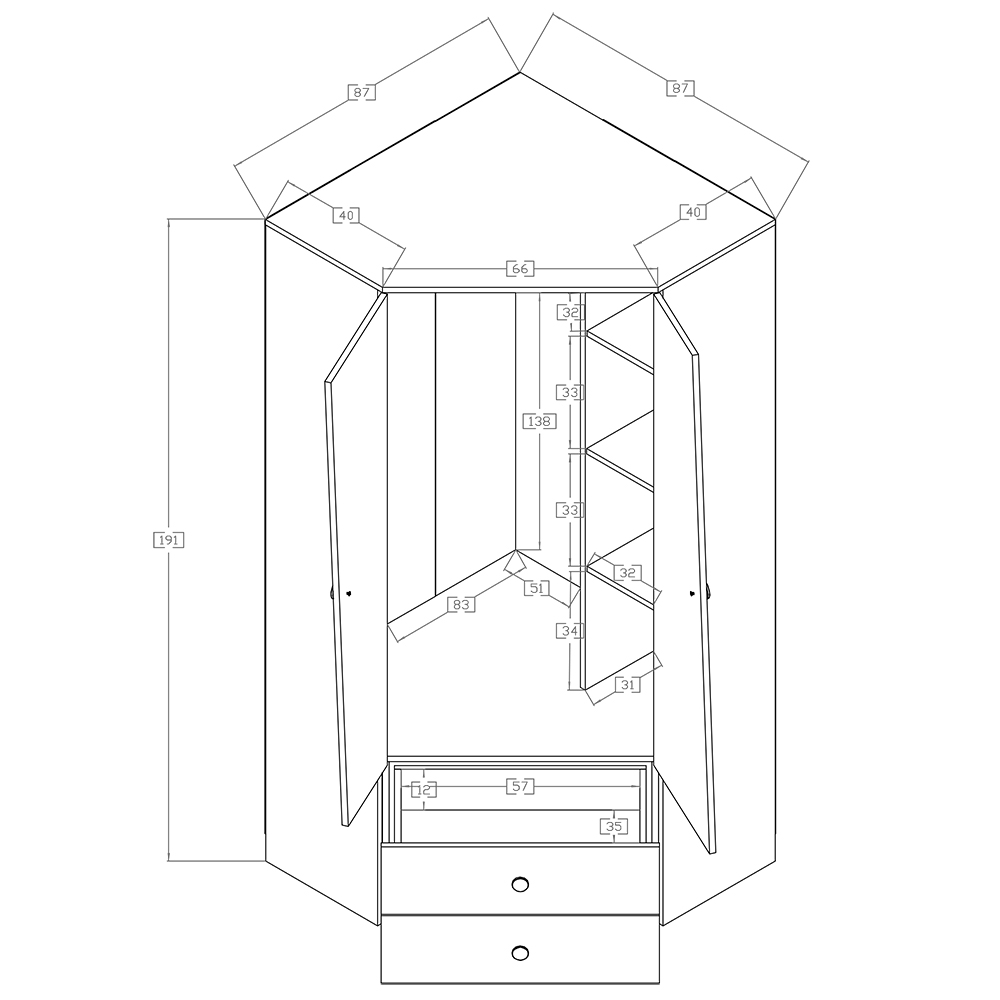 Nero | rohová šatní skříň 02 | mat | artisan/bílá/černá