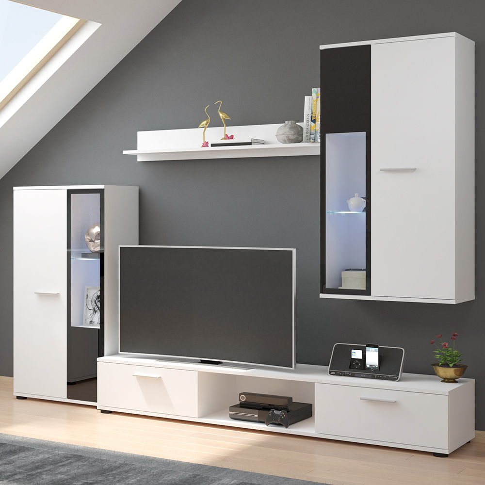 Obývací stěna SALSA + komoda | 235 cm + 140 cm | bílá