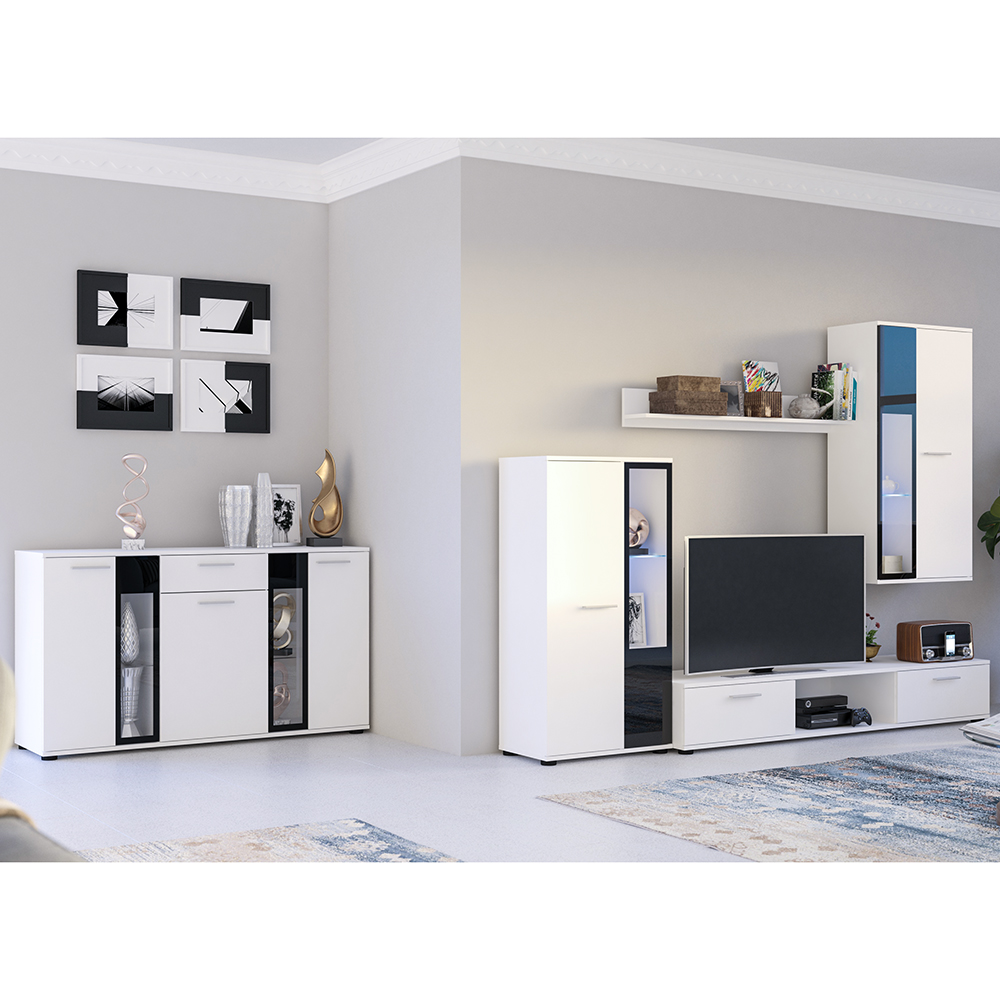 Obývací stěna SALSA + komoda | 235 cm + 140 cm | bílá