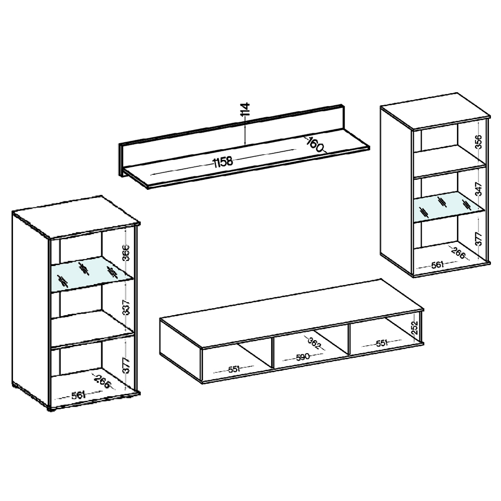 Obývací stěna SALSA + komoda | 235 cm + 140 cm | sonoma