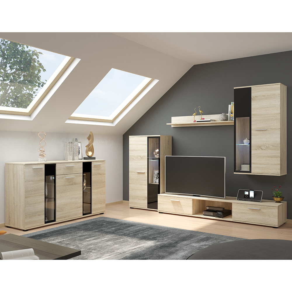 Obývací stěna SALSA + komoda | 235 cm + 140 cm | sonoma