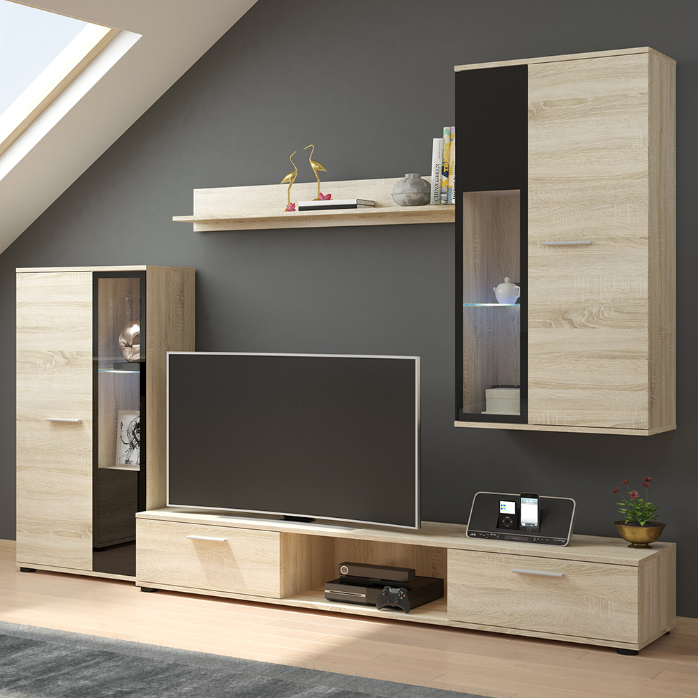 Obývací stěna SALSA + komoda | 235 cm + 140 cm | sonoma