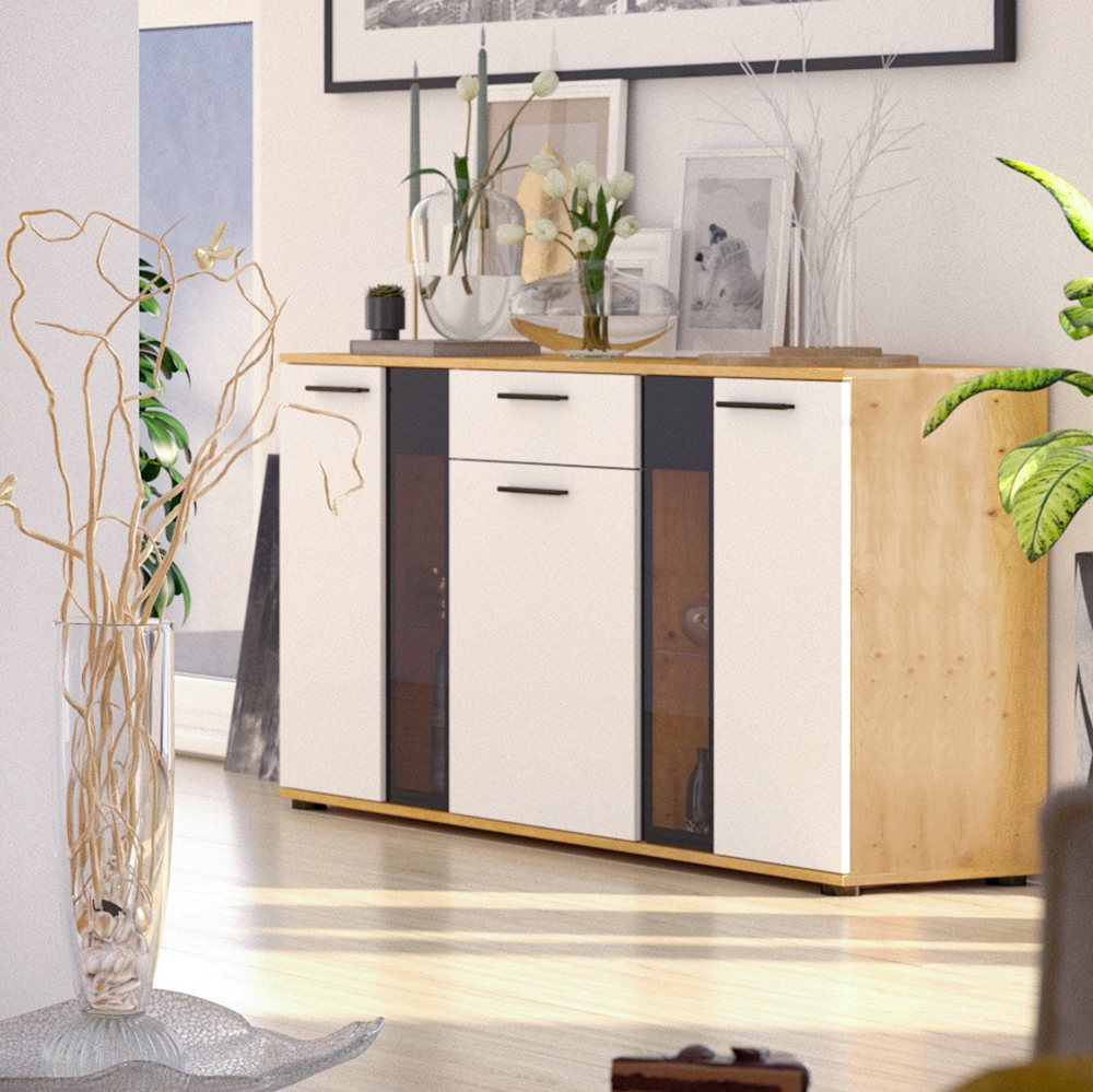 Obývací stěna SALSA + komoda | 235 cm + 140 cm | artisan/bílá