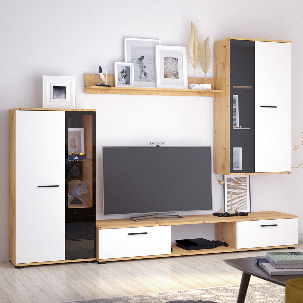 Obývací stěna SALSA + komoda | 235 cm + 140 cm | artisan/bílá