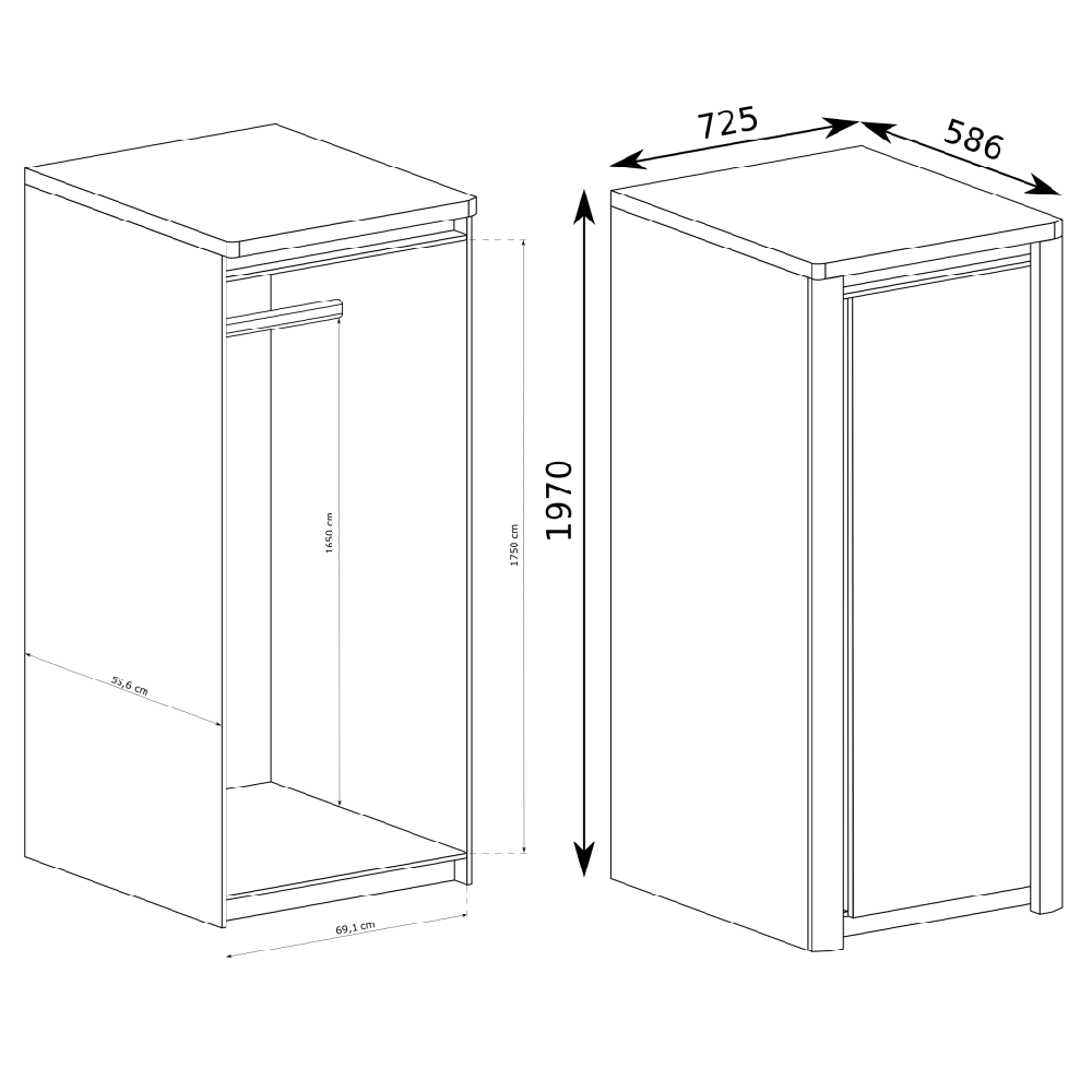 LIVINIO | šatní skříň L-2 | 72,5 cm | ribbeck/bílá lesk