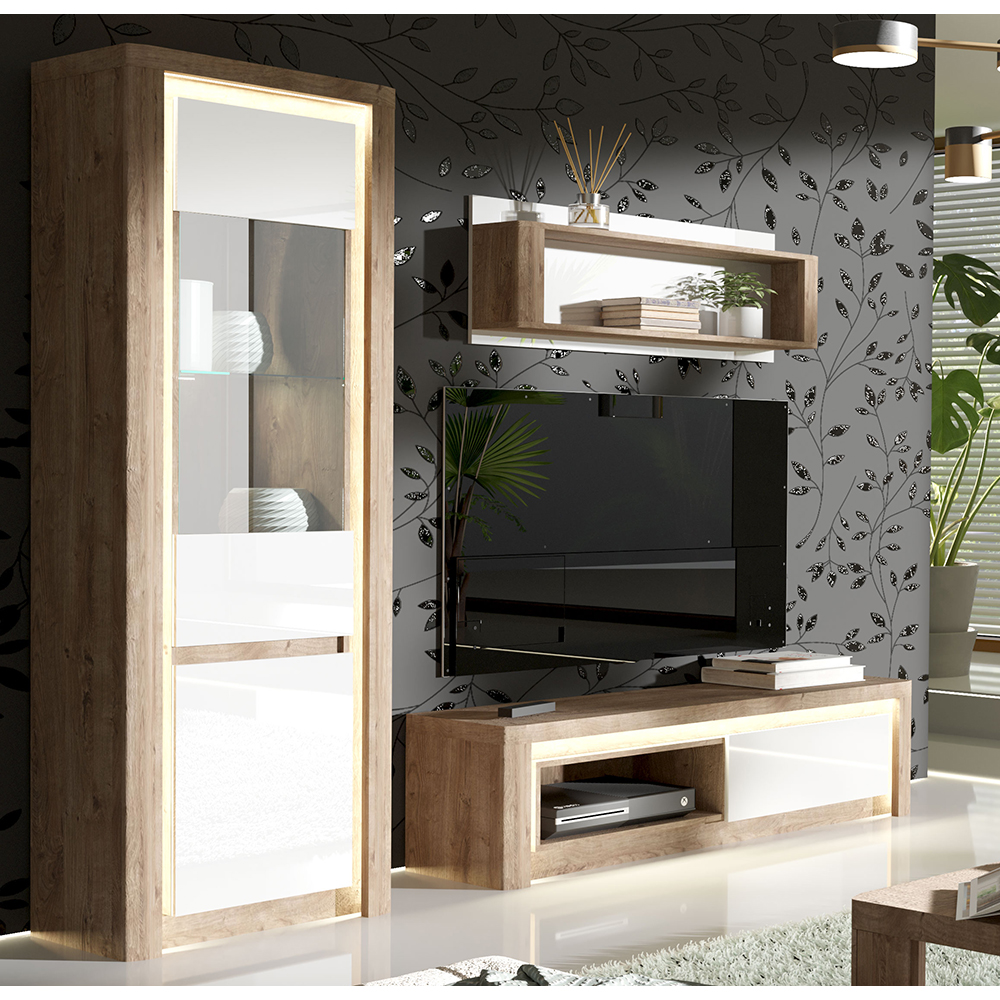 LIVINIO | vitrína L-5 | 100 cm | V CENĚ LED LIŠTA | ribbeck/bílá lesk