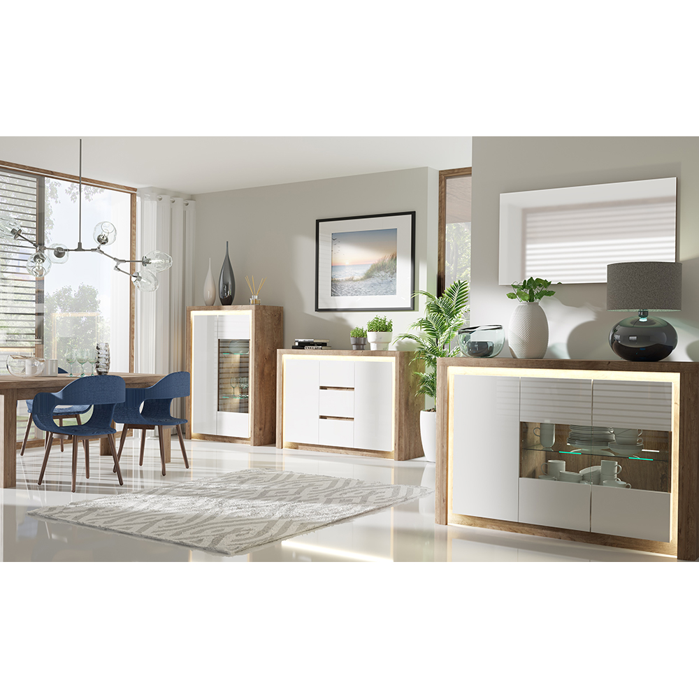 LIVINIO | komoda L-7 | 144 cm | V CENĚ LED LIŠTA | ribbeck/bílá lesk