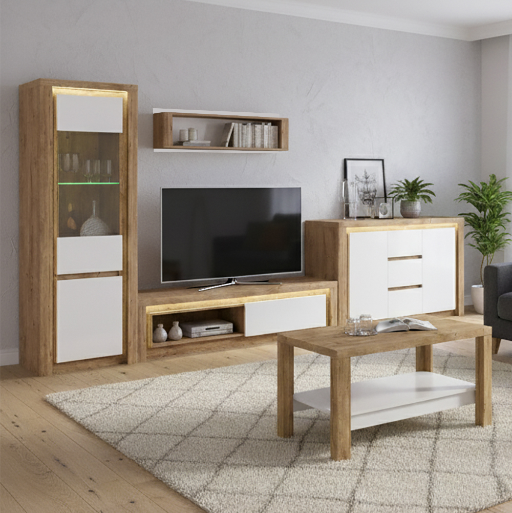 Obývací stěna LIVINIO | 5 dílů | 232,5 cm + 144 cm + 110x63 cm | sestava B | V CENĚ LED LIŠTY | ribbeck/bílá lesk