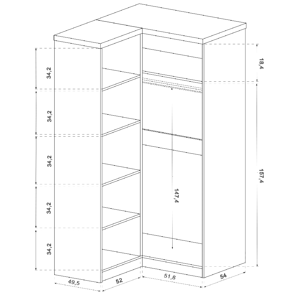 Tadeusz S - šatní skříň rohová T25 O - dub stoletý