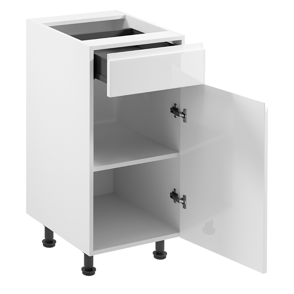 ASPEN b | dolní skříňka D40S1 PRAVÁ s policí a zásuvkou METALBOX | 40 cm | SOKL v CENĚ | bílá lesk