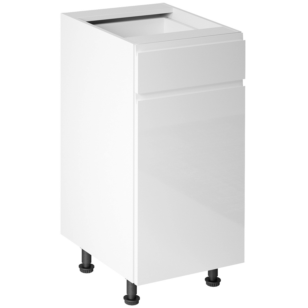 ASPEN b | dolní skříňka D40S1 LEVÁ s policí a zásuvkou METALBOX | 40 cm | SOKL v CENĚ | bílá lesk