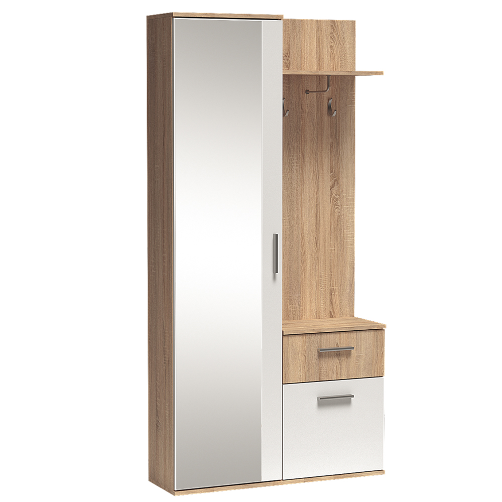 Předsíňová stěna LUX | 97 cm | se zrcadlem | UNI provedení | sonoma/bílá