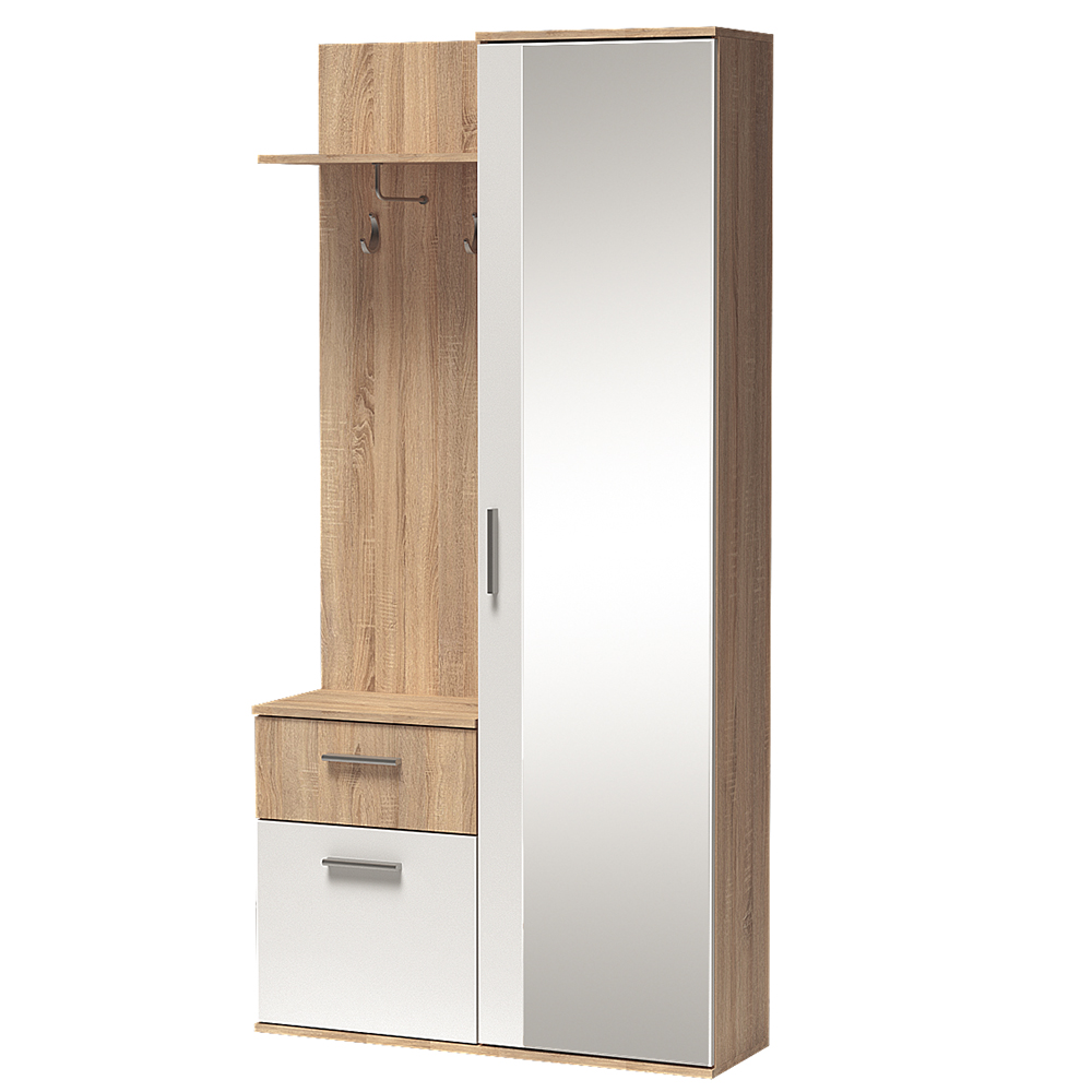 Předsíňová stěna LUX | 97 cm | se zrcadlem | UNI provedení | sonoma/bílá