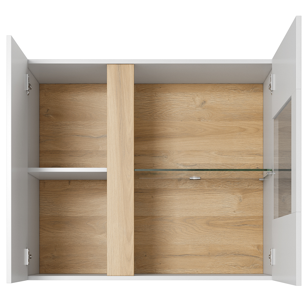 Obývací stěna ARCO | 5 dílů | 247,5 cm + 100x60 cm | PUSH OPEN | bílá mat/lesk/dub grandson