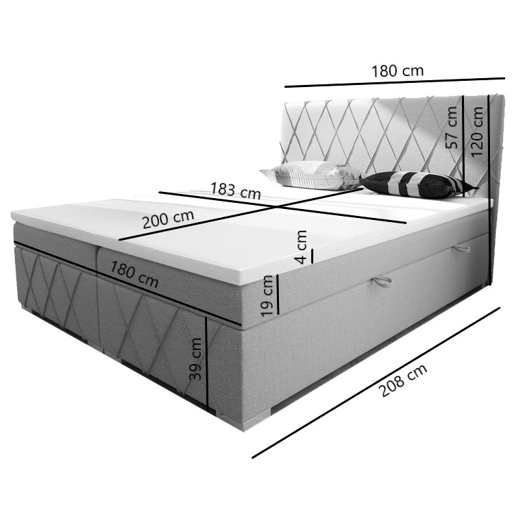Dvoulůžko boxspring ROYAL + rošt + matrace | 180 cm | VÝBĚR LÁTEK